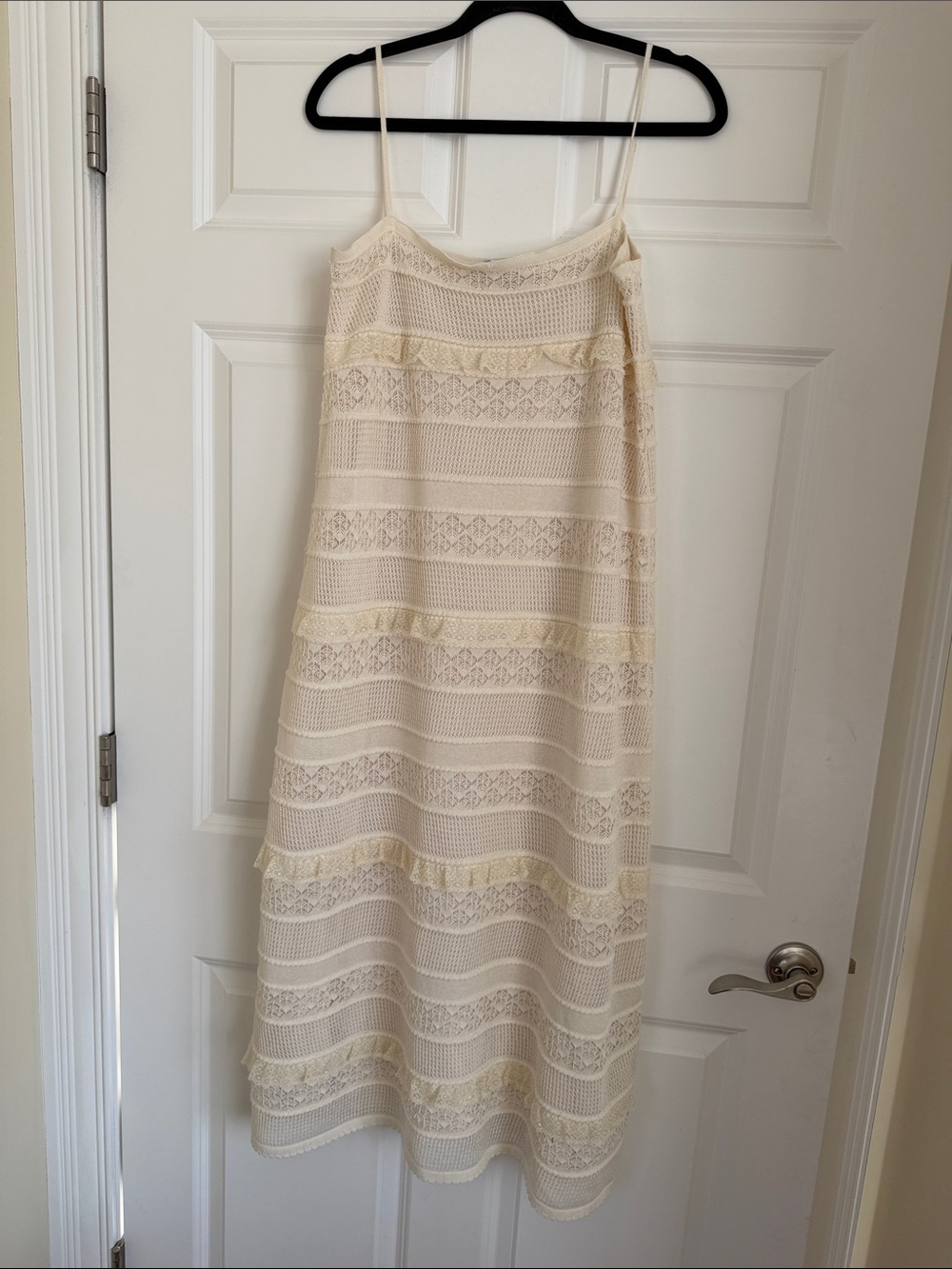 Zara POINTELLE KNIT LONG DRESS. Ecru. Sizes L